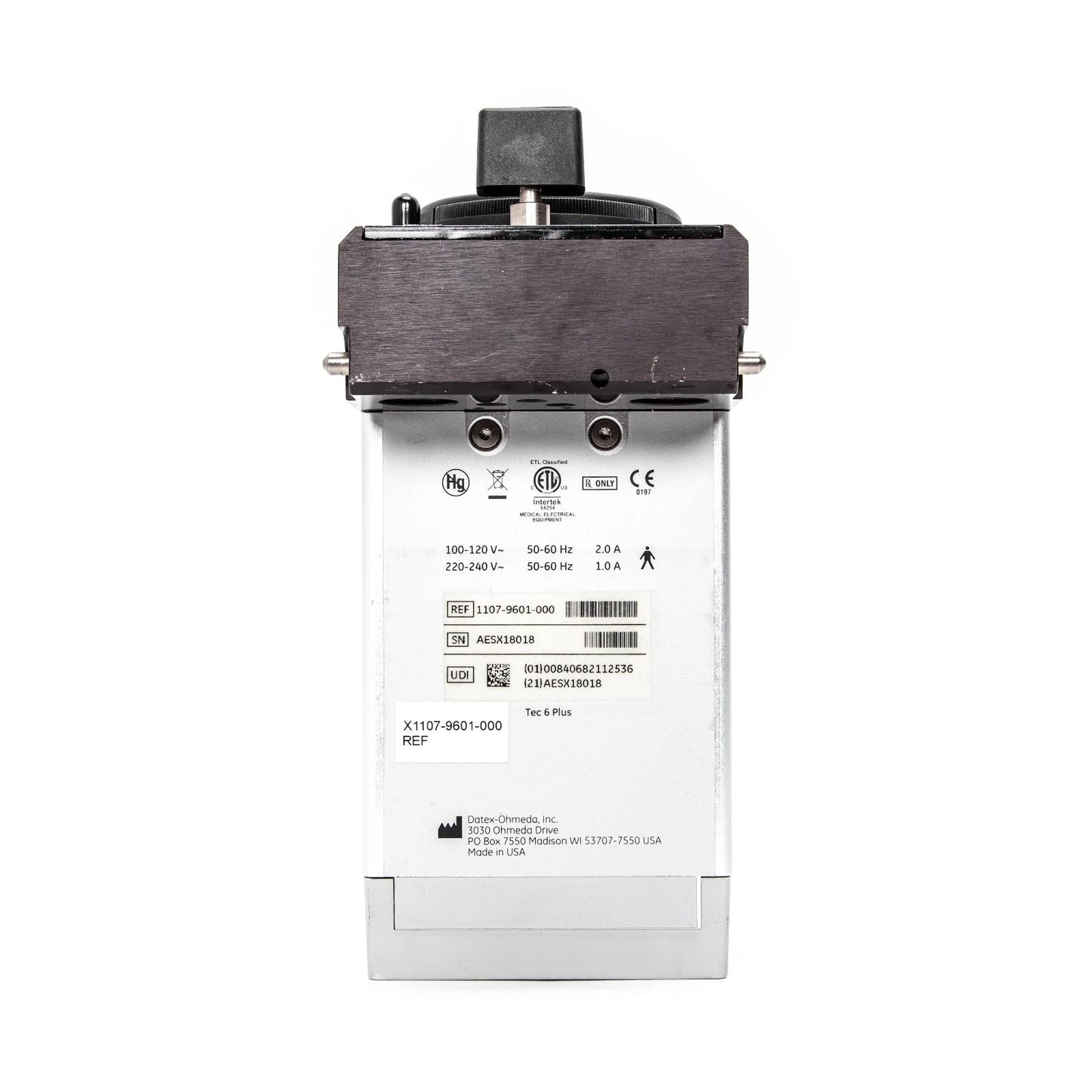 Datex-Ohmeda X1107-9601-000 Tec 6 Plus Anesthesia Vaporizer