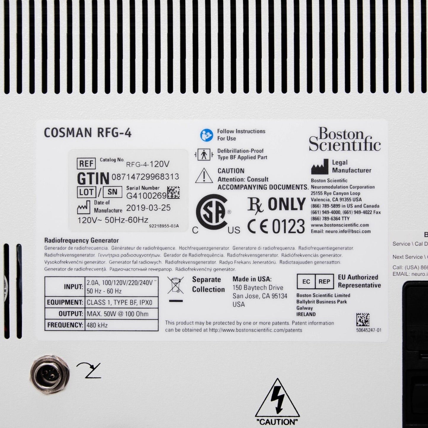 Cosman Medical G4 Radiofrequency Generator with Probes; RFG-4-120V TCN-10 T/N 01