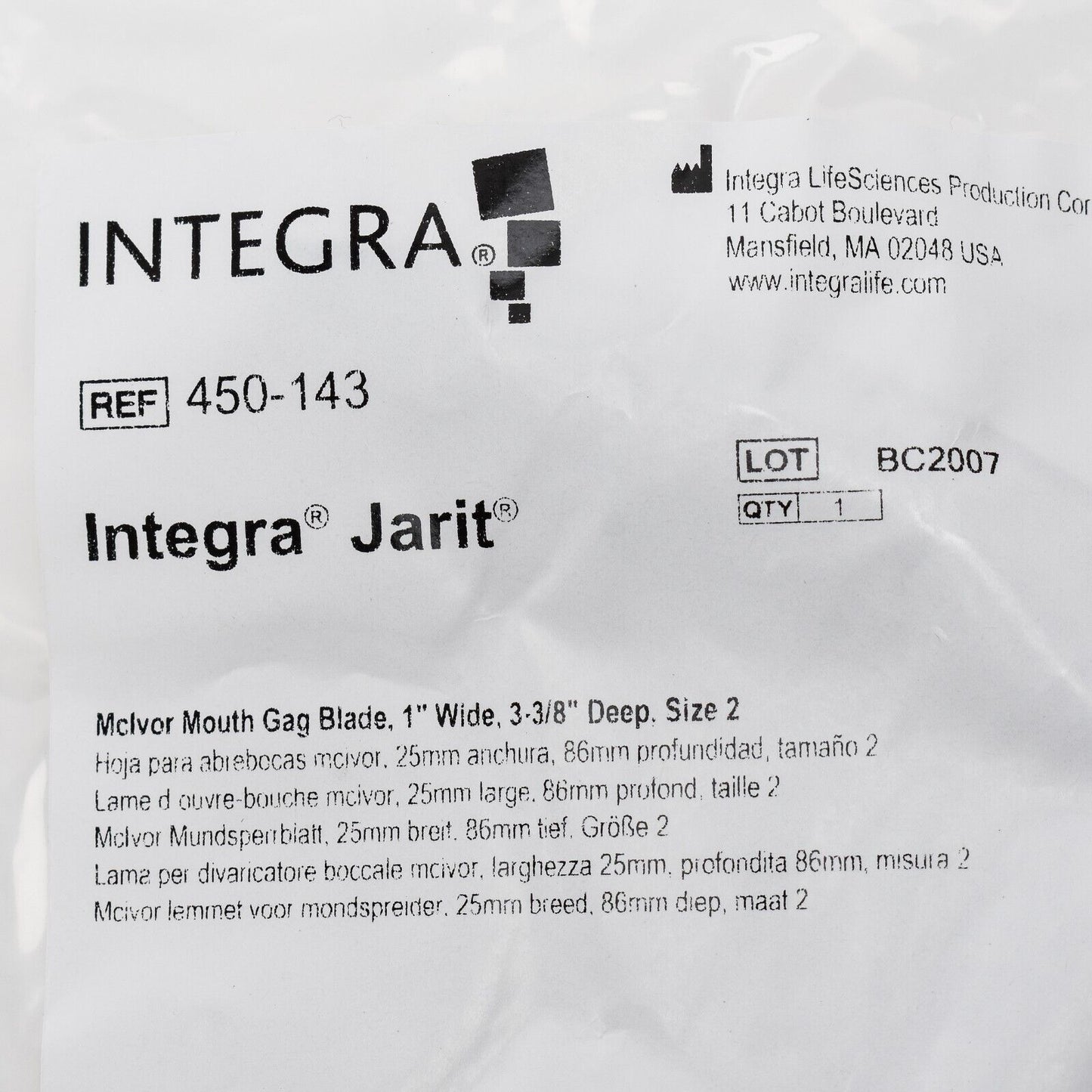 Integra Jarit Mclvor Mouth Gag Frame and Blades 450-141 450-142 450-143 450-144