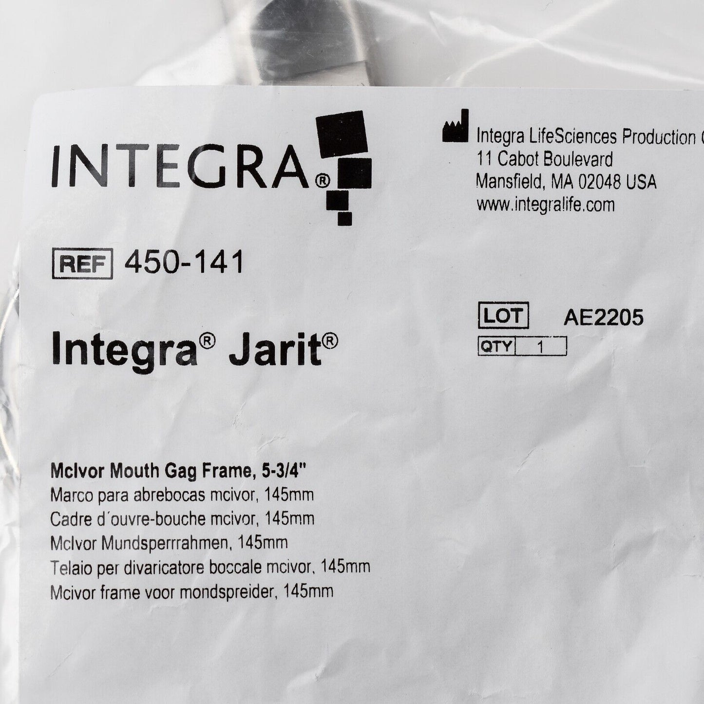 Integra Jarit Mclvor Mouth Gag Frame and Blades 450-141 450-142 450-143 450-144