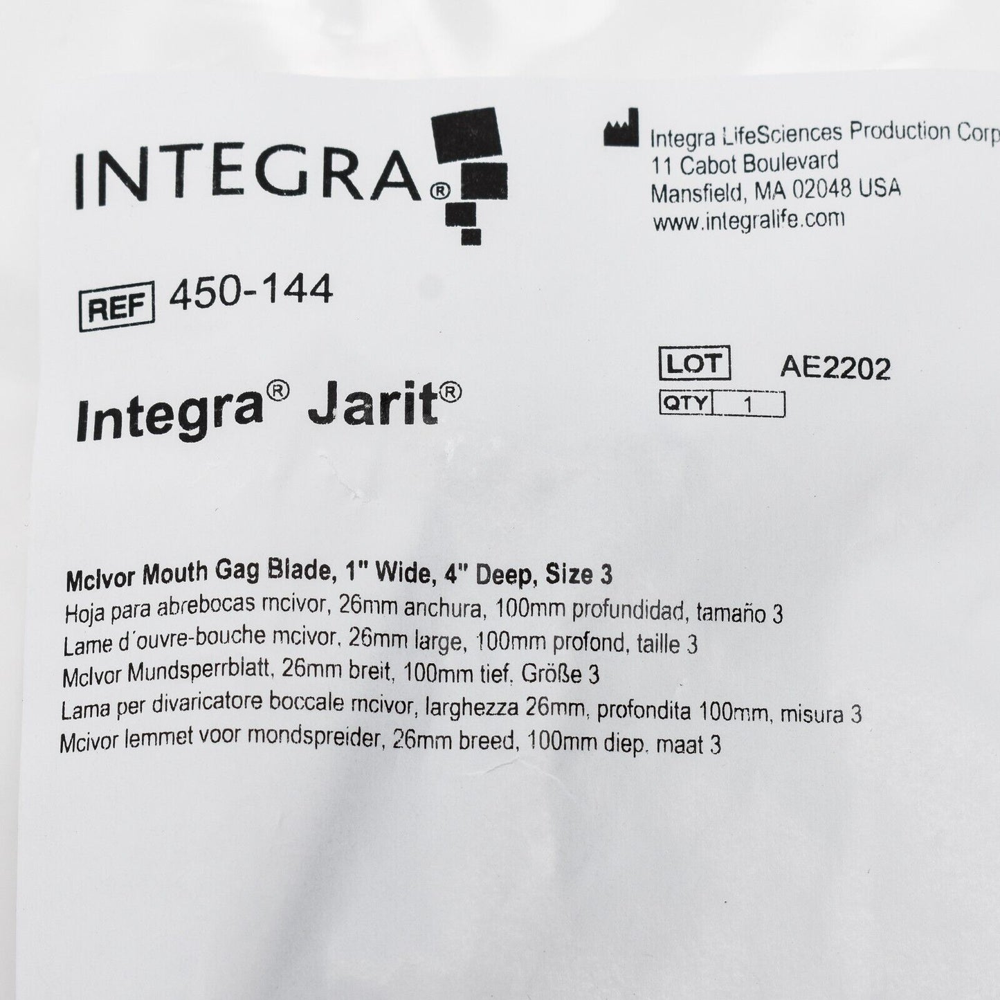 Integra Jarit Mclvor Mouth Gag Frame and Blades 450-141 450-142 450-143 450-144