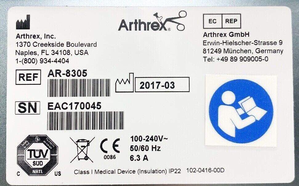 Arthrex DualWave Arthroscopy Pump AR-6480 Resection Shaver Console AR-8305