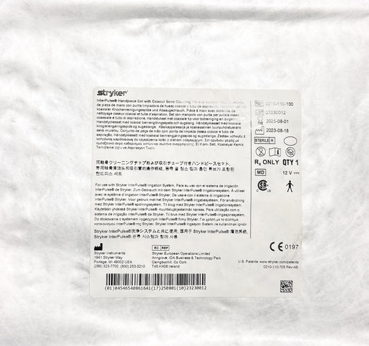 Stryker 0210-110-100 InterPulse Handpiece Set EXP: 2025-08-01
