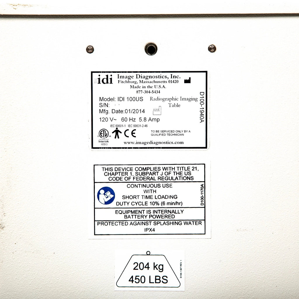 Image Diagnostics, INC. IDI 100US Radiograph Imaging Table