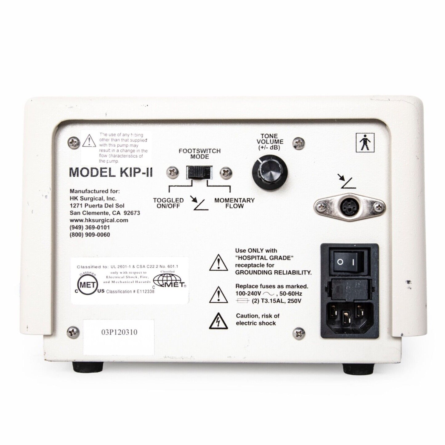 HK Surgical Inc. Klein Infiltration Pump & Pump Foot Pedal KIP-II 6254-0024