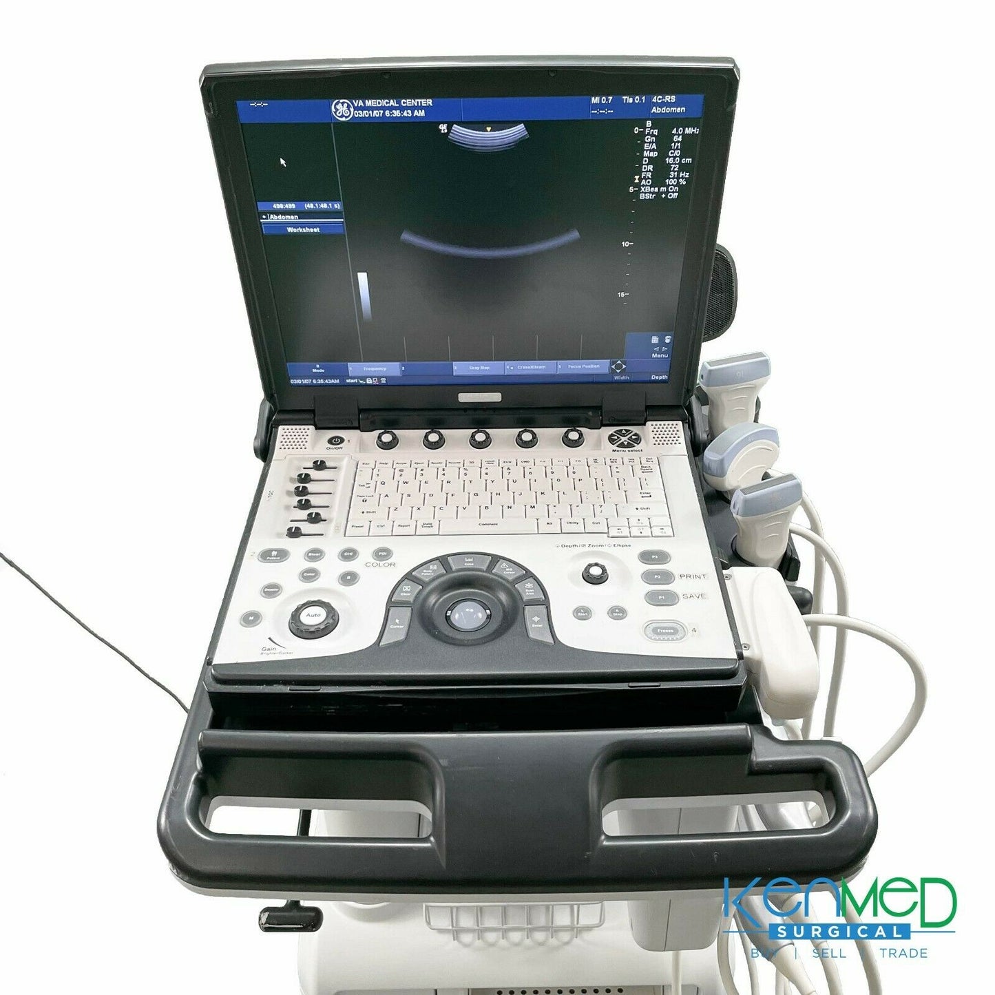 GE Logiq E NextGen Portable Ultrasound REF 5439035 w/ 3 Probes, Cart, Printer