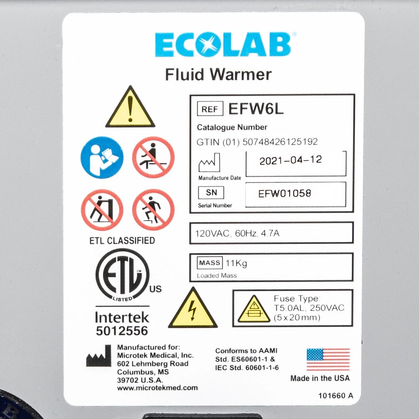 Ecolab Irrigation Fluid Warming System EFW6L