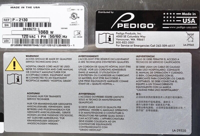 Pedigo P-2130 Fluid Warming Cabinet P-2130