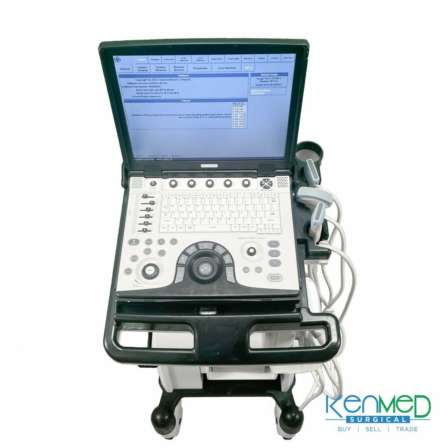 GE Logiq E NextGen Portable Ultrasound REF 5439035 w/ 3 Probes, Cart, Printer