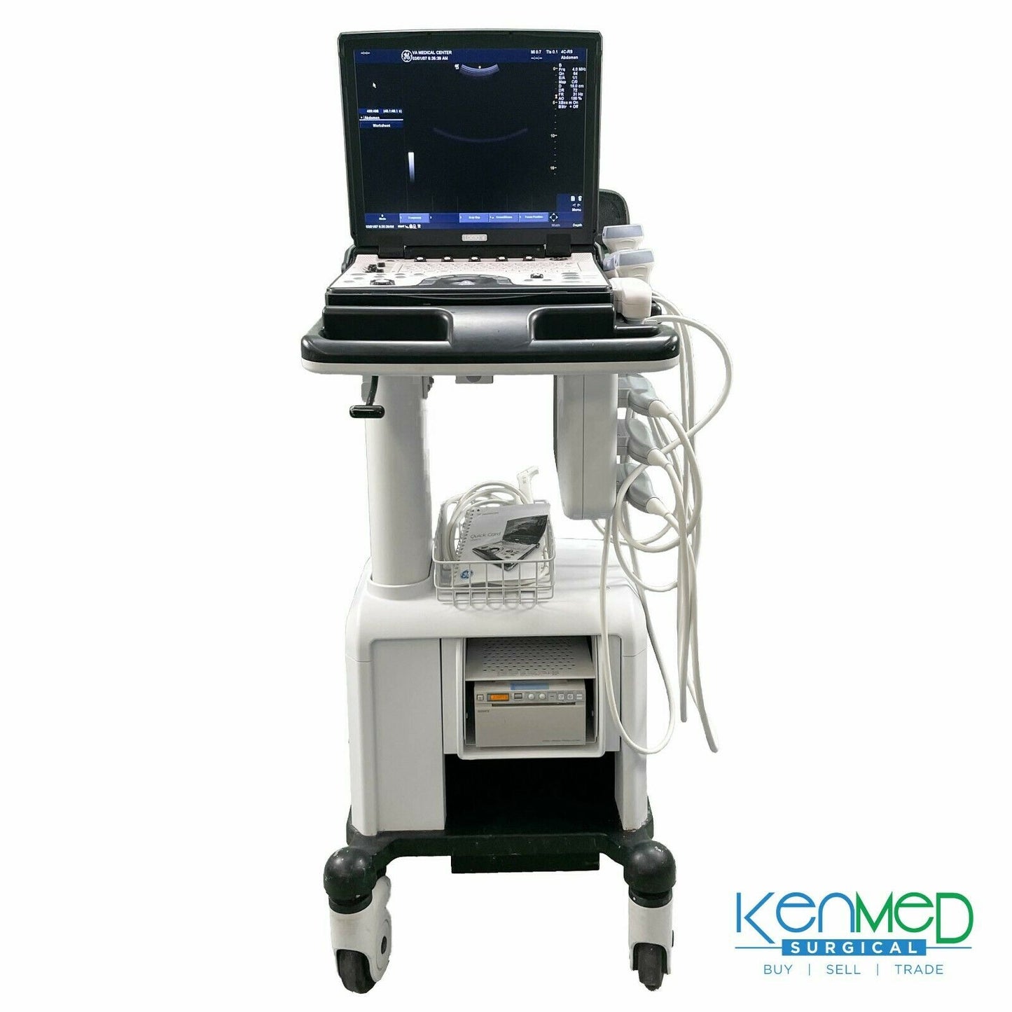 GE Logiq E NextGen Portable Ultrasound REF 5439035 w/ 3 Probes, Cart, Printer