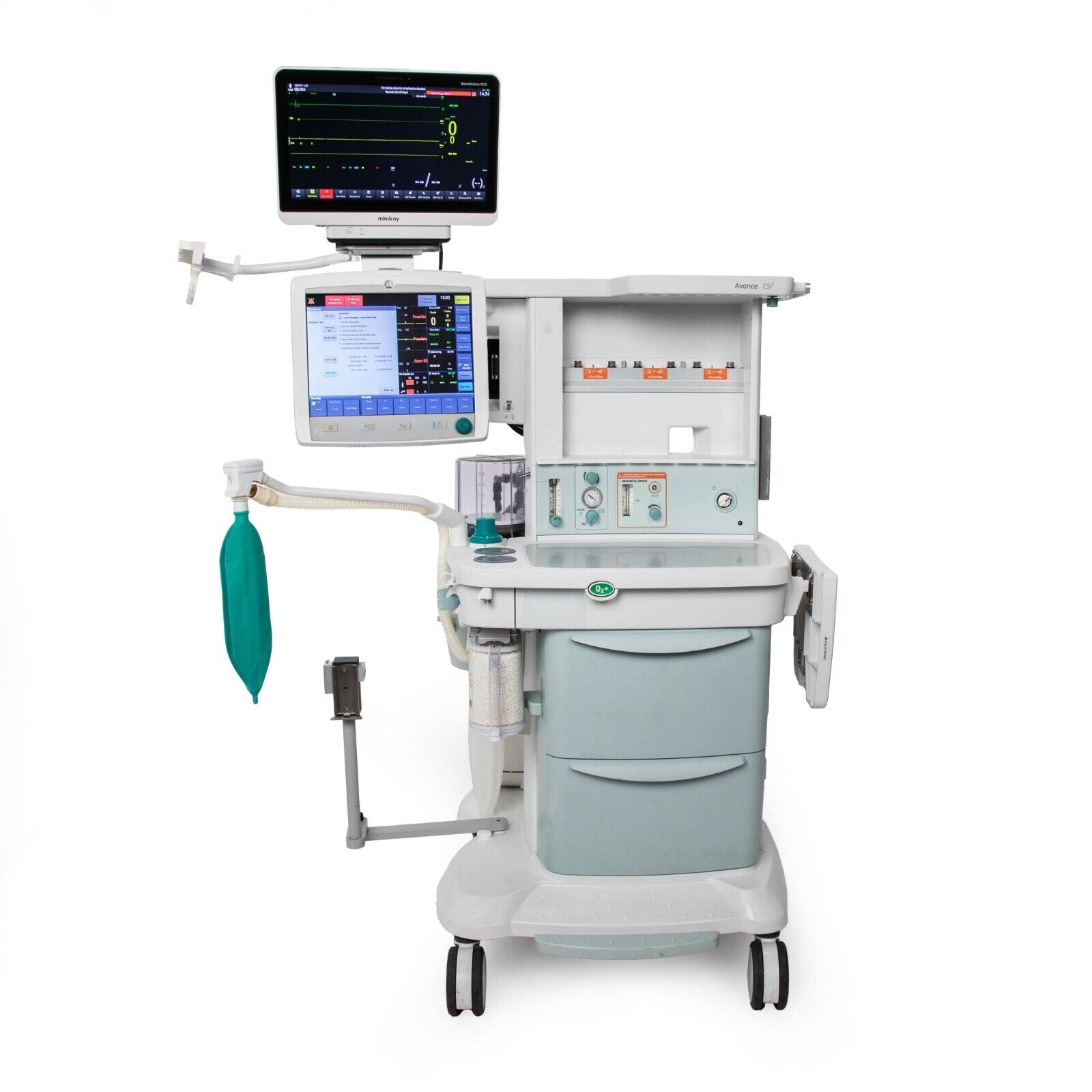 GE Avance Cs2 Anesthesia Machine w Mindray BeneVision N15 N1 AG+02 SpO ...