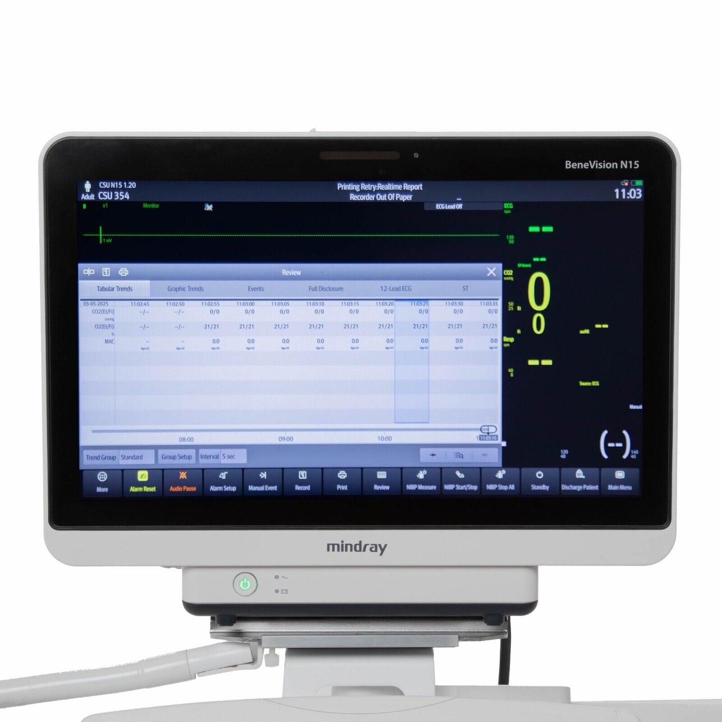 GE Avance Cs2 Anesthesia Machine w Mindray BeneVision N15 N1 AG+02 SpO2 ECG