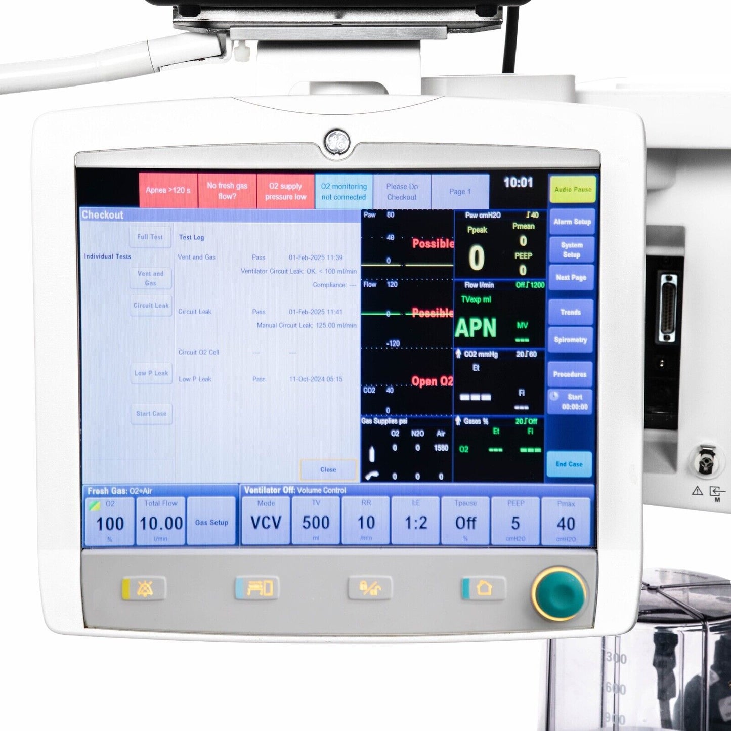 GE Avance Cs2 Anesthesia Machine w Mindray BeneVision N15 N1 AG+02 SpO2 ECG