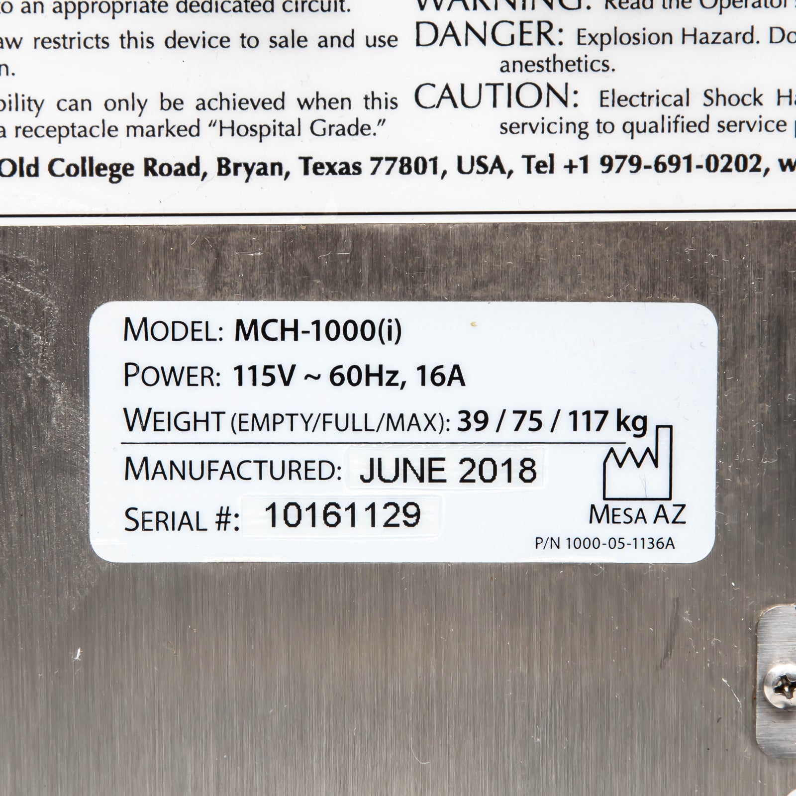 CardioQuip MCH-1000(i) Modular Cooler-Heater; Refrigerator Module DOM: 2018