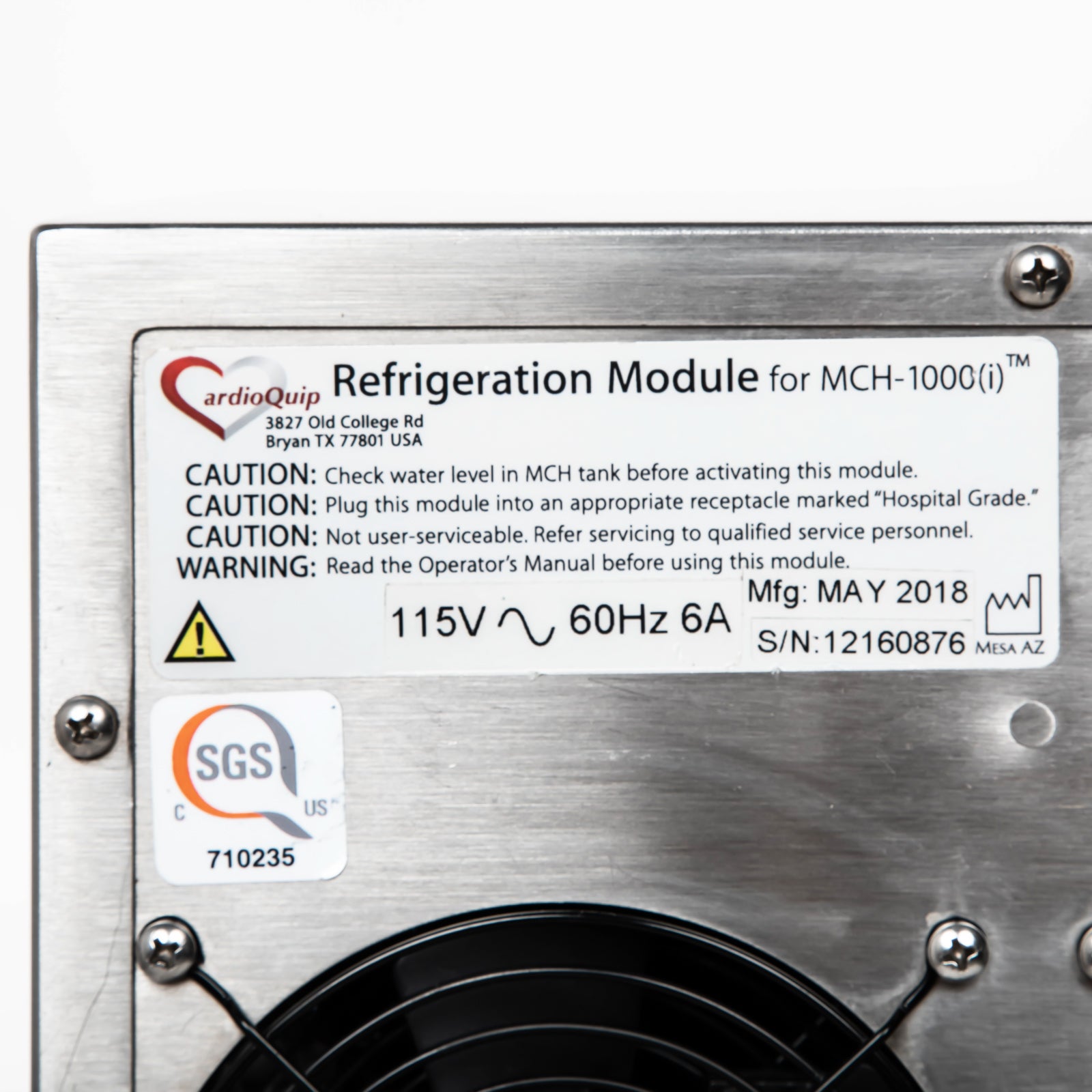 CardioQuip MCH-1000(i) Modular Cooler-Heater; Refrigerator Module DOM: 2018
