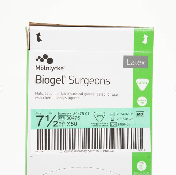 Molnlycke Biogel Surgeons Gloves Size 7 1/2, 30475 (IN YEAR)