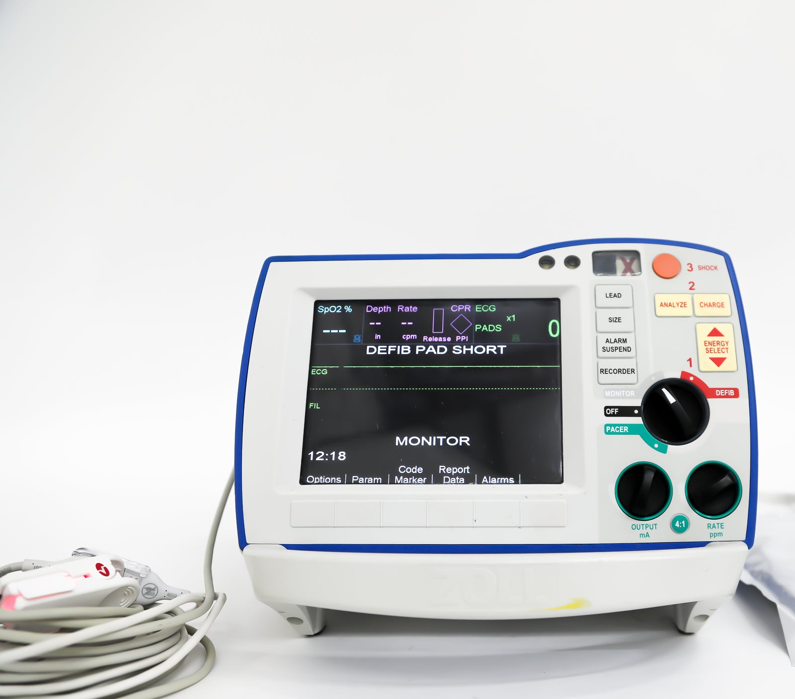 ZOLL R Series Defibrillator w/ OneStep CPR Electrode, Masimo SpO2 Sensor, SurePower Battery