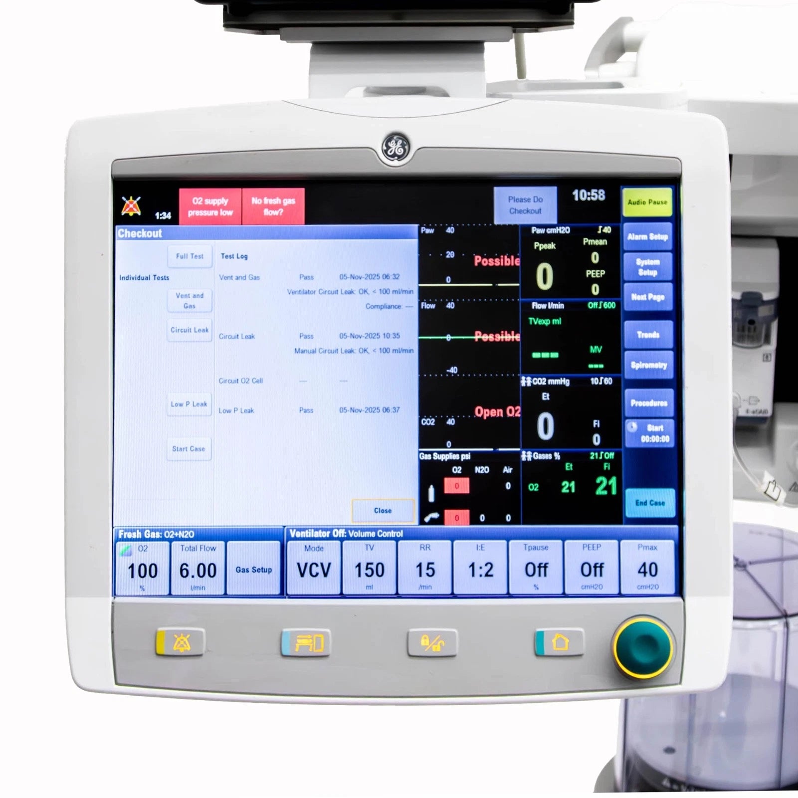 GE Avance CS2 Pro Anesthesia Machine, E-sCAiO Gas Module, Mindray Benevision N15