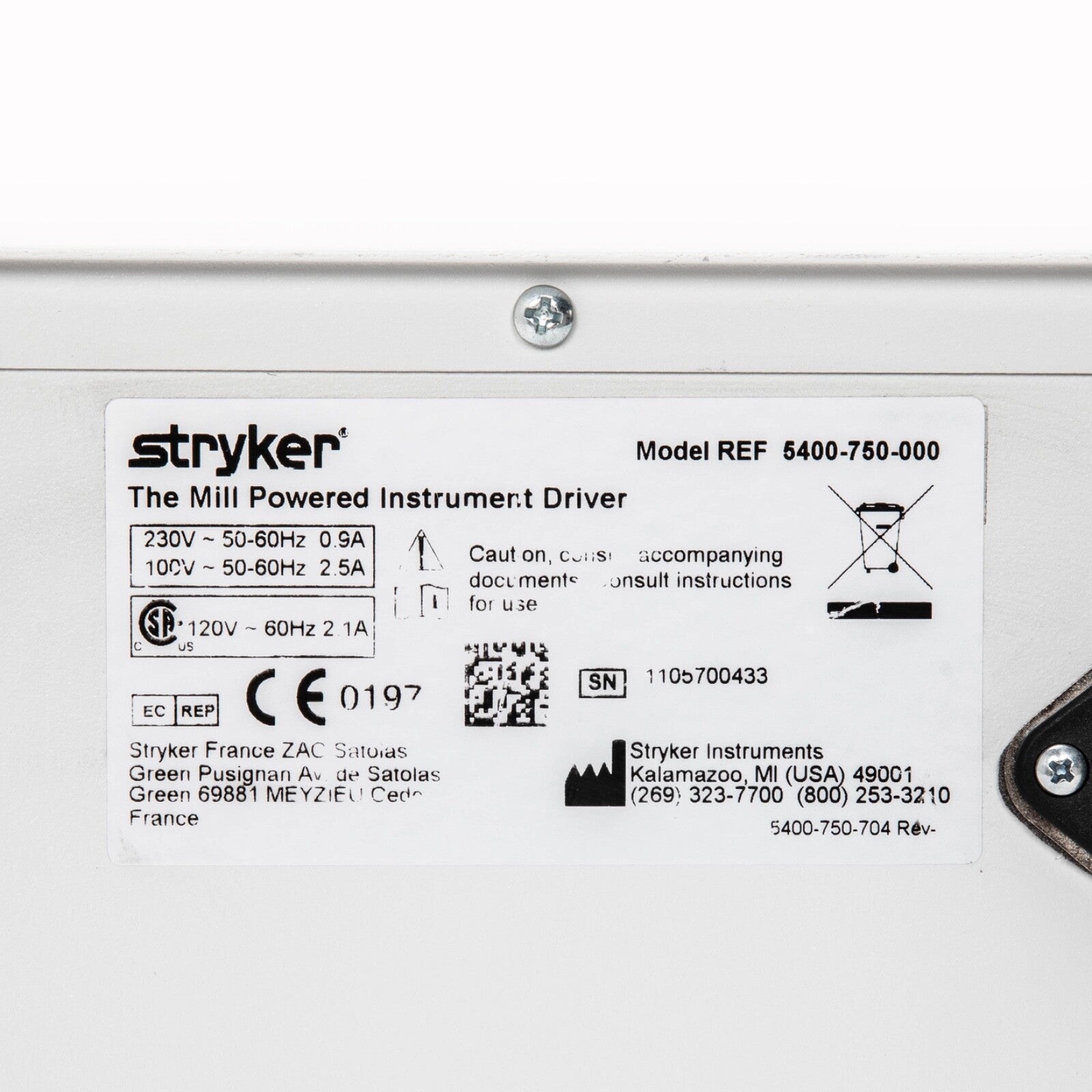Stryker Bone Mill Instrument Driver, 5400-750