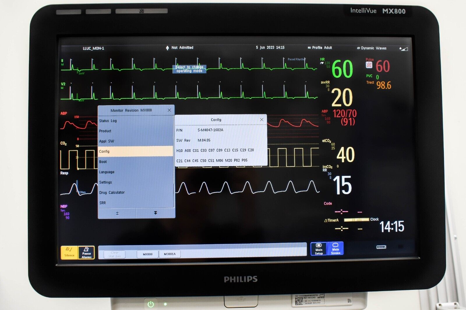 Philips IntelliVue MX800 ICU/PACU Patient Monitoring System NIBP, SPO2, ECG, CO2