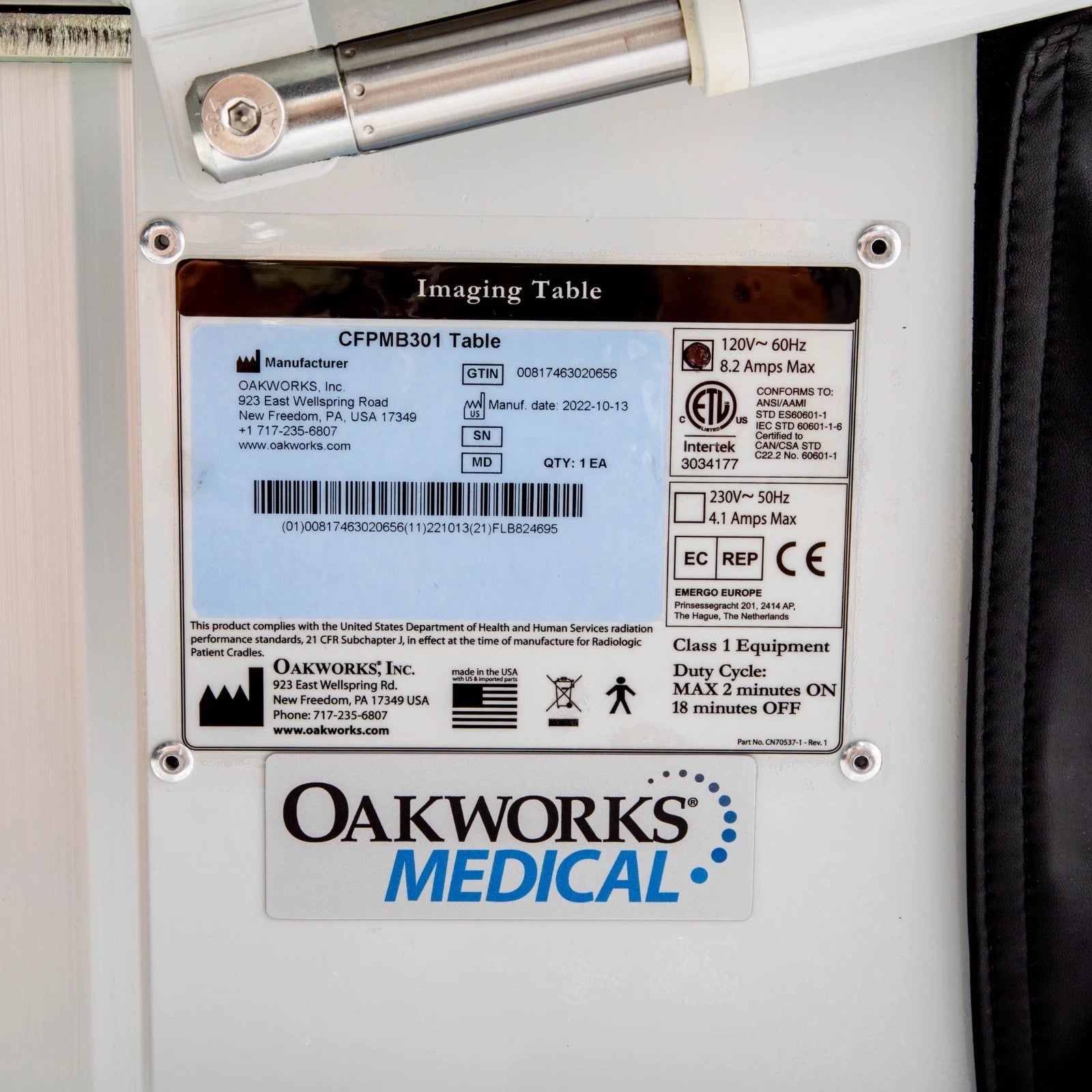 Oakworks Medical CFPMB301 Rectangular Top Imaging Table; Hand & Foot Switch