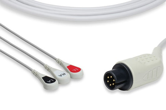 AAMI Compatible Direct-Connect ECG Cable - 3 Leads Snap