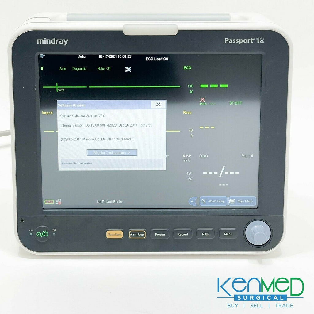Mindray Passport 12 Vital Signs Monitor Masimo SPO2 Arrythmia NIBP 6105F-PA00003