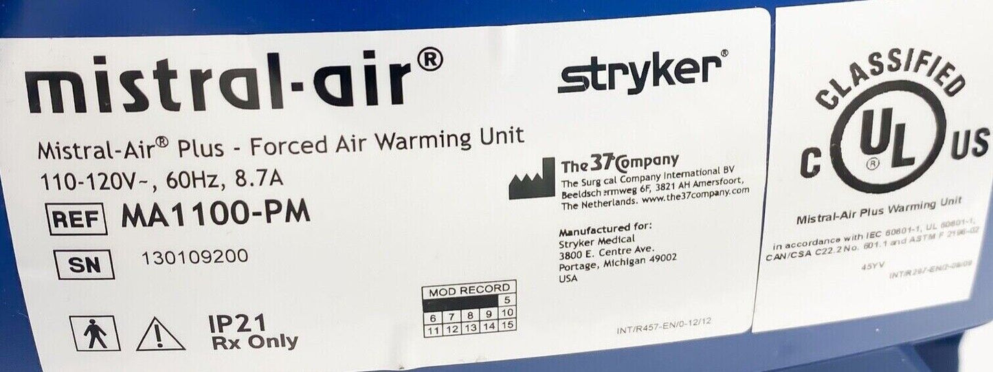 Stryker Mistral-Air MA1100-PM Patient Warmer MA1100-PM