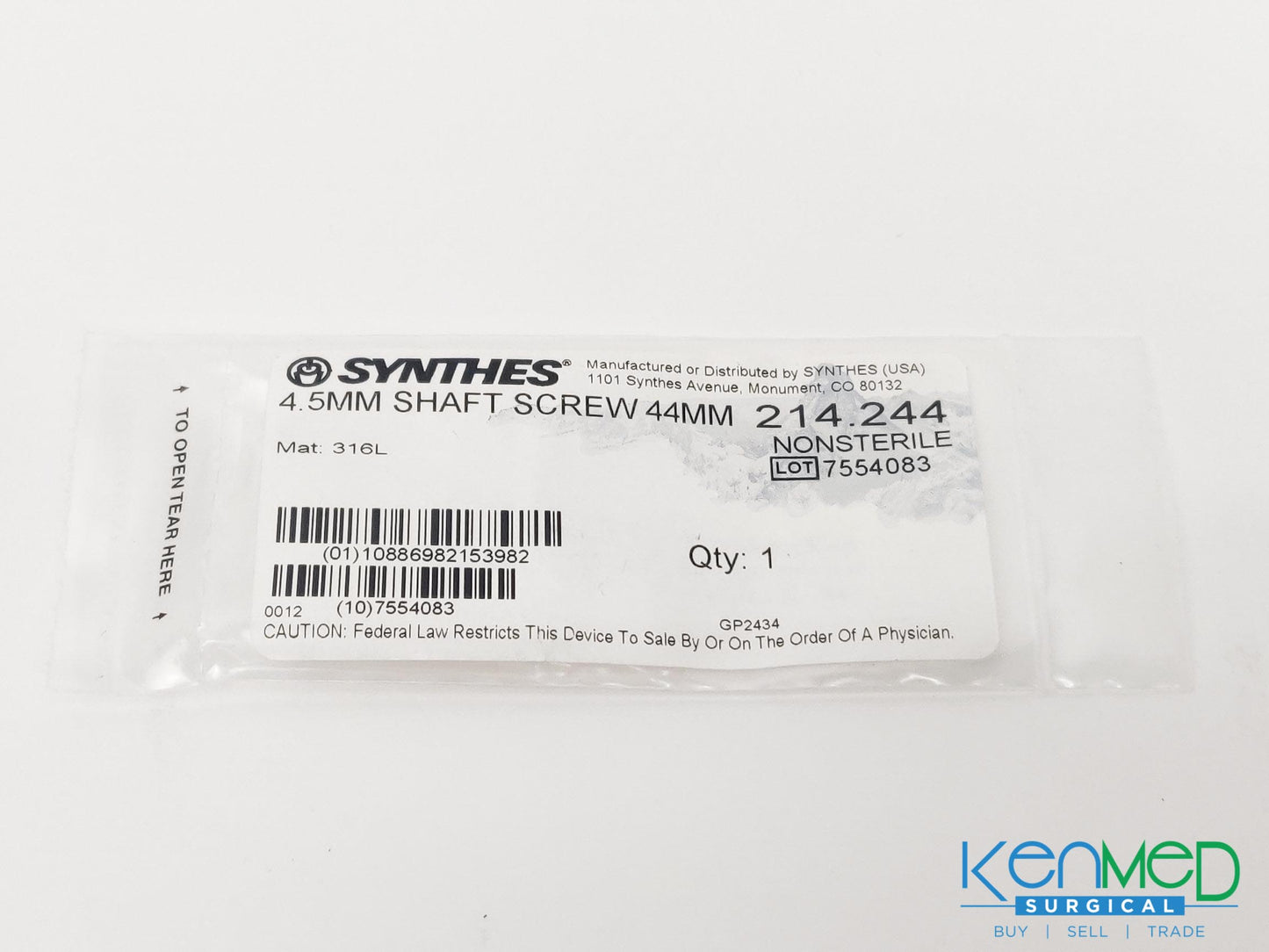 Synthes 214.244 4.5mm Shaft Screw 44MM