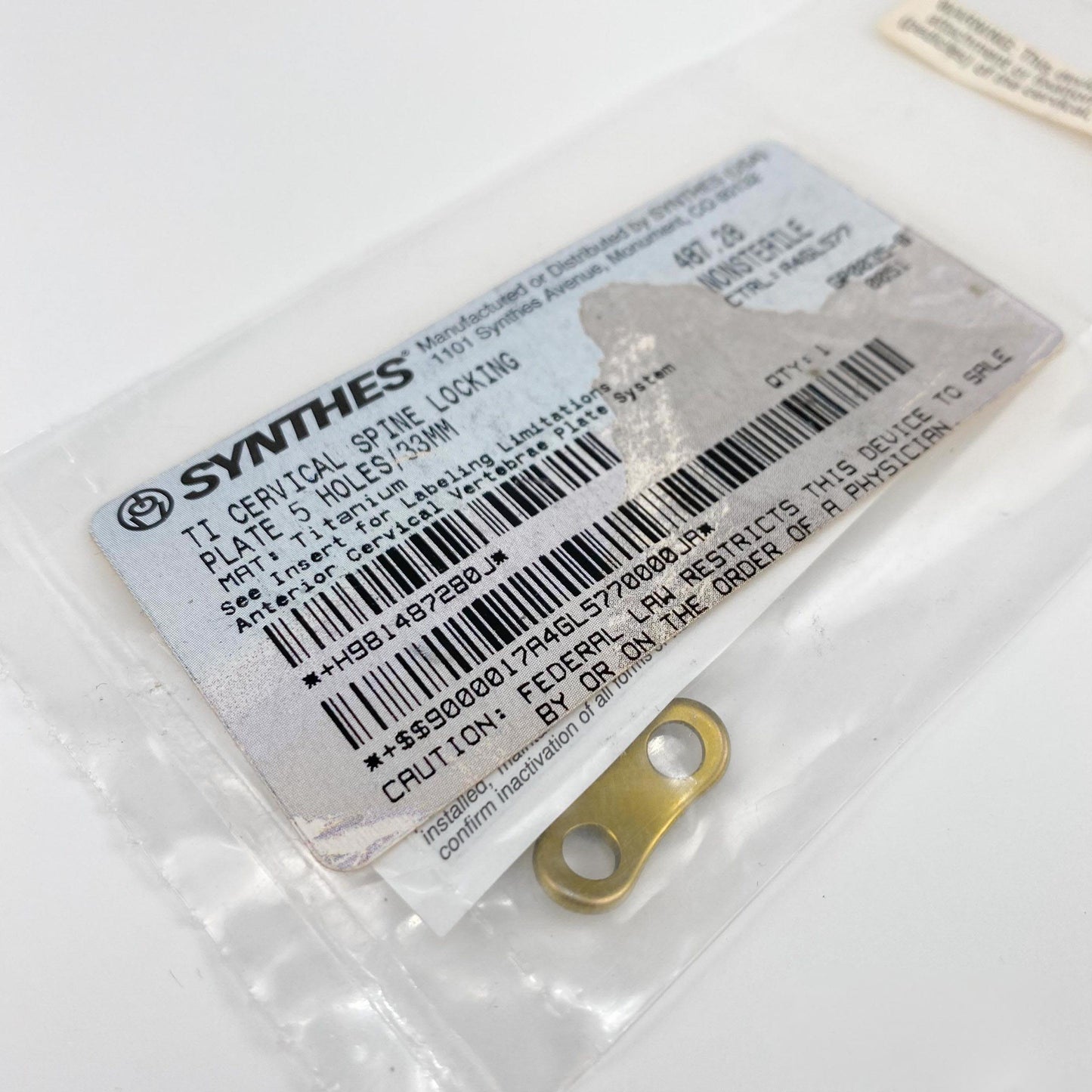 Synthes 487.28 TI Cervical Spine Locking Plate 5 Holes/33MM