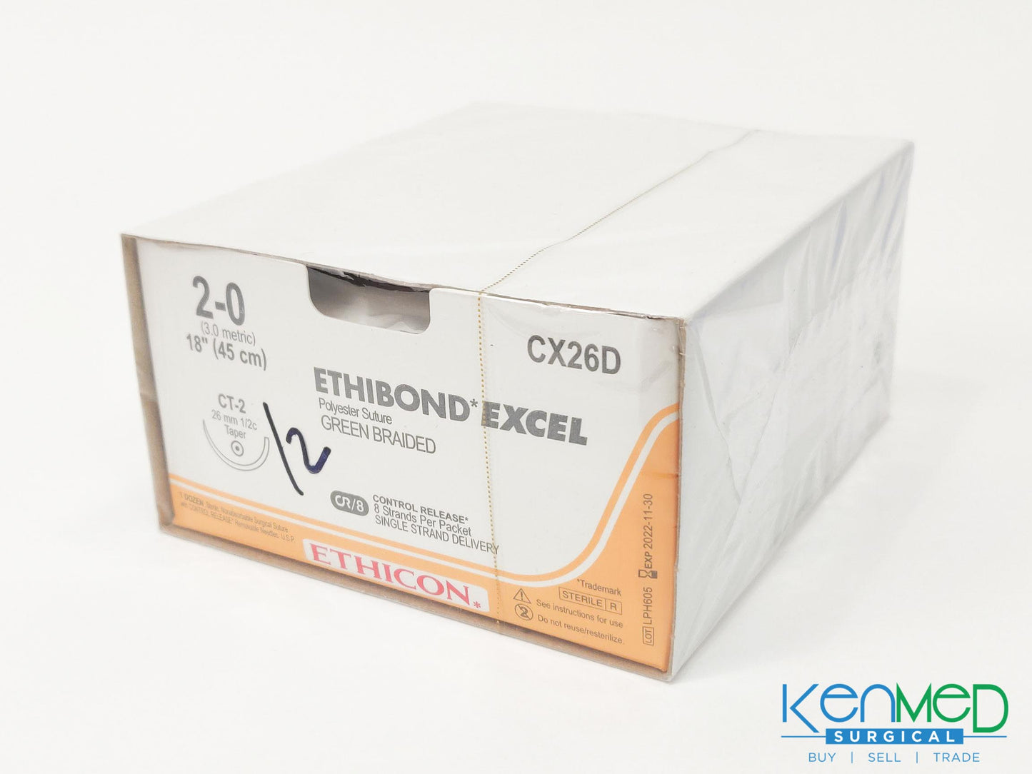 Ethicon CX26D Ethibond Excel Polyester Suture Green Braided