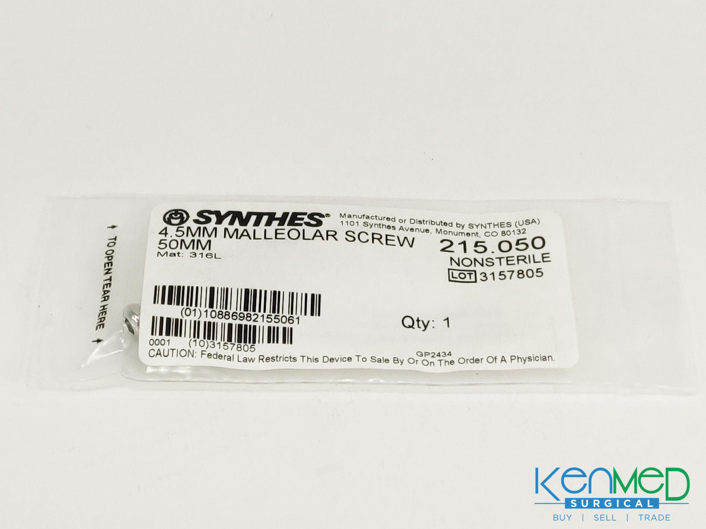 Synthes 215.050 4.5MM Malleolar Screw 50MM