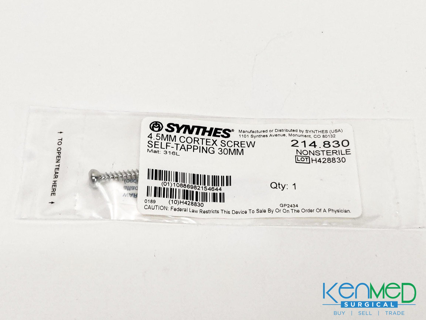 Synthes 214.830 4.5MM Cortex Screw Self-Tapping 30MM