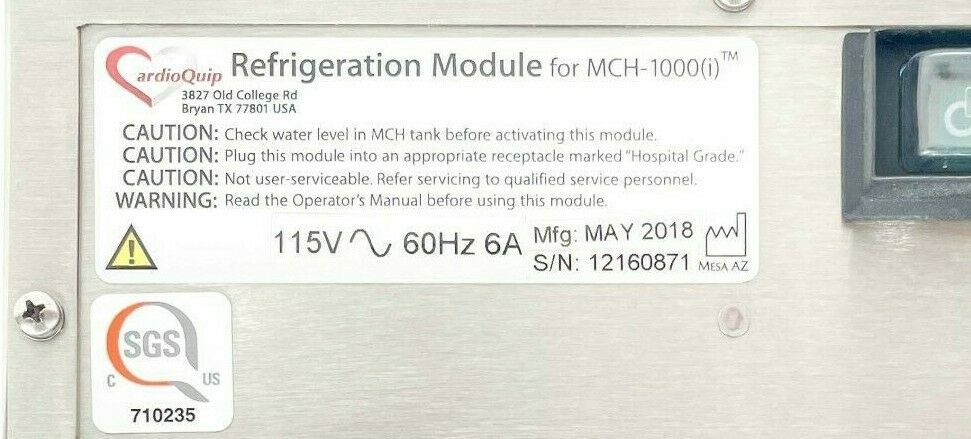 CardioQuip Refrigeration Module for MHC - 1000(i) Cardio Quip Mfg: 2018