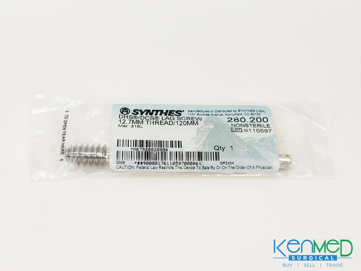 Synthes 280.200 DHS/DCS Lag Screw 12.7MM Thread/120MM