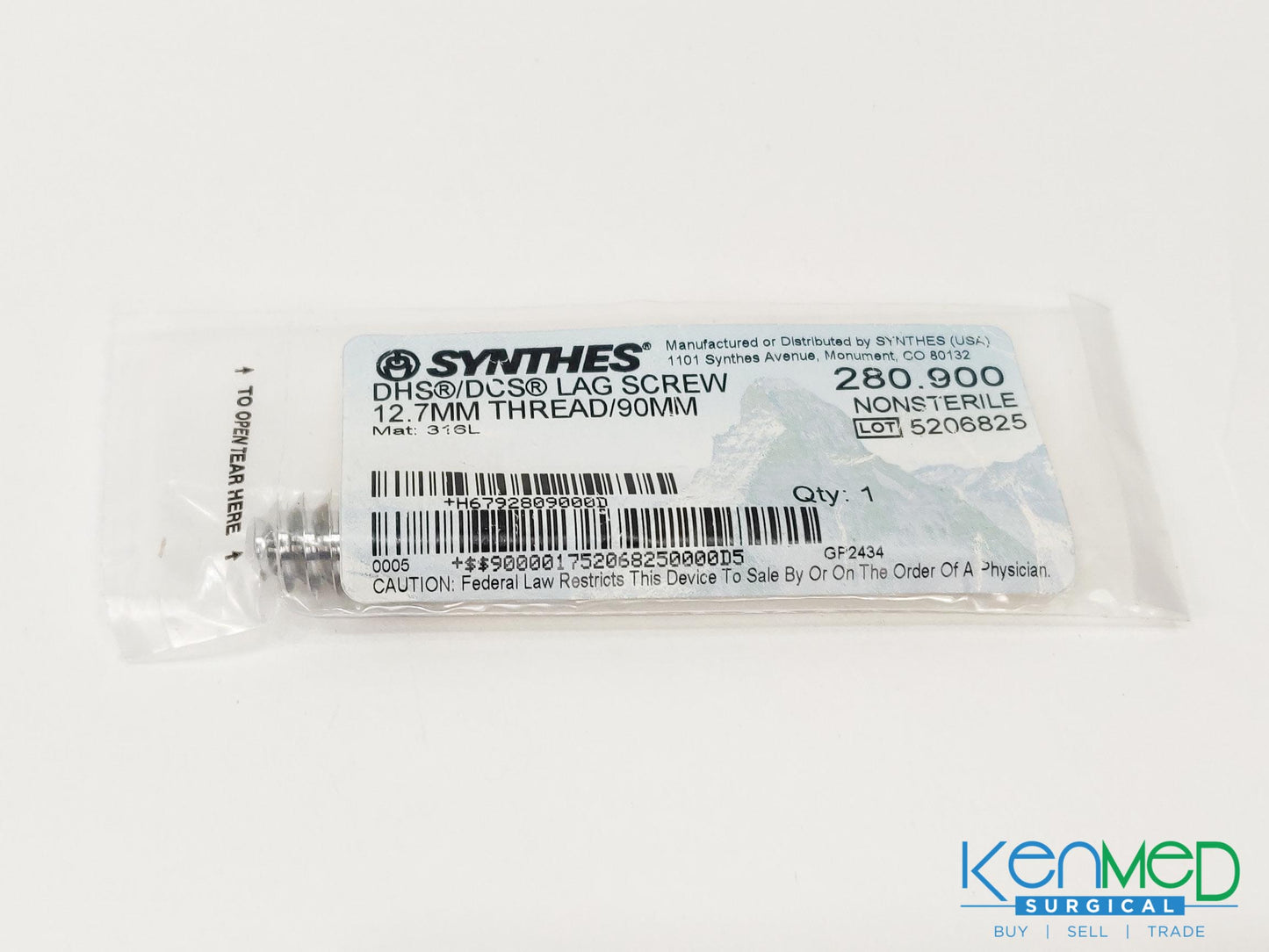 Synthes 280.900 DHS/DCS Lag Screw 12.7MM Thread/90MM