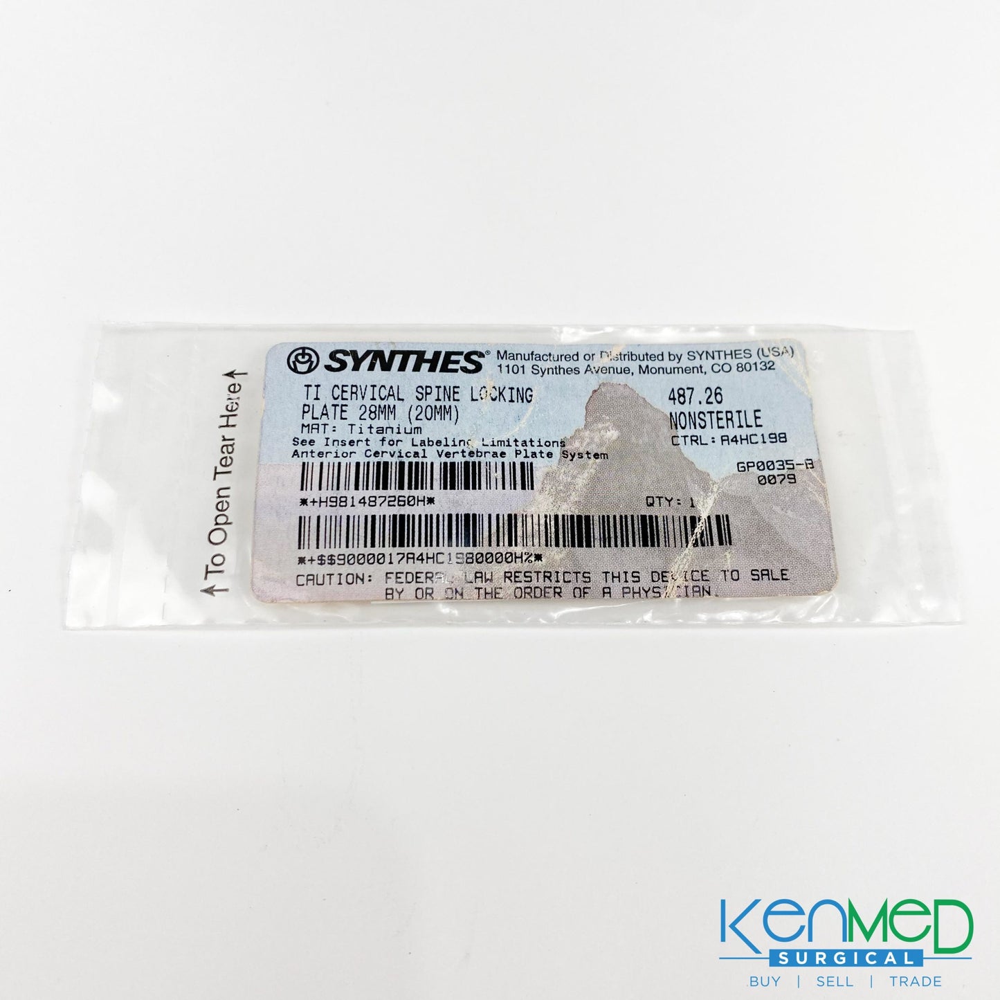 Synthes 487.26 TI Cervical Spine Locking Plate 28MM