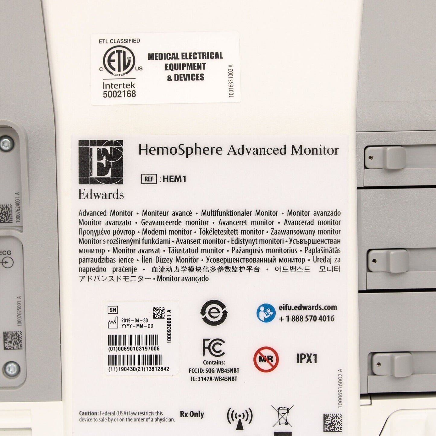 Edwards HemoSphere Advanced Monitor HEM1 01-06-1001 HEMOXSC100 70CC2