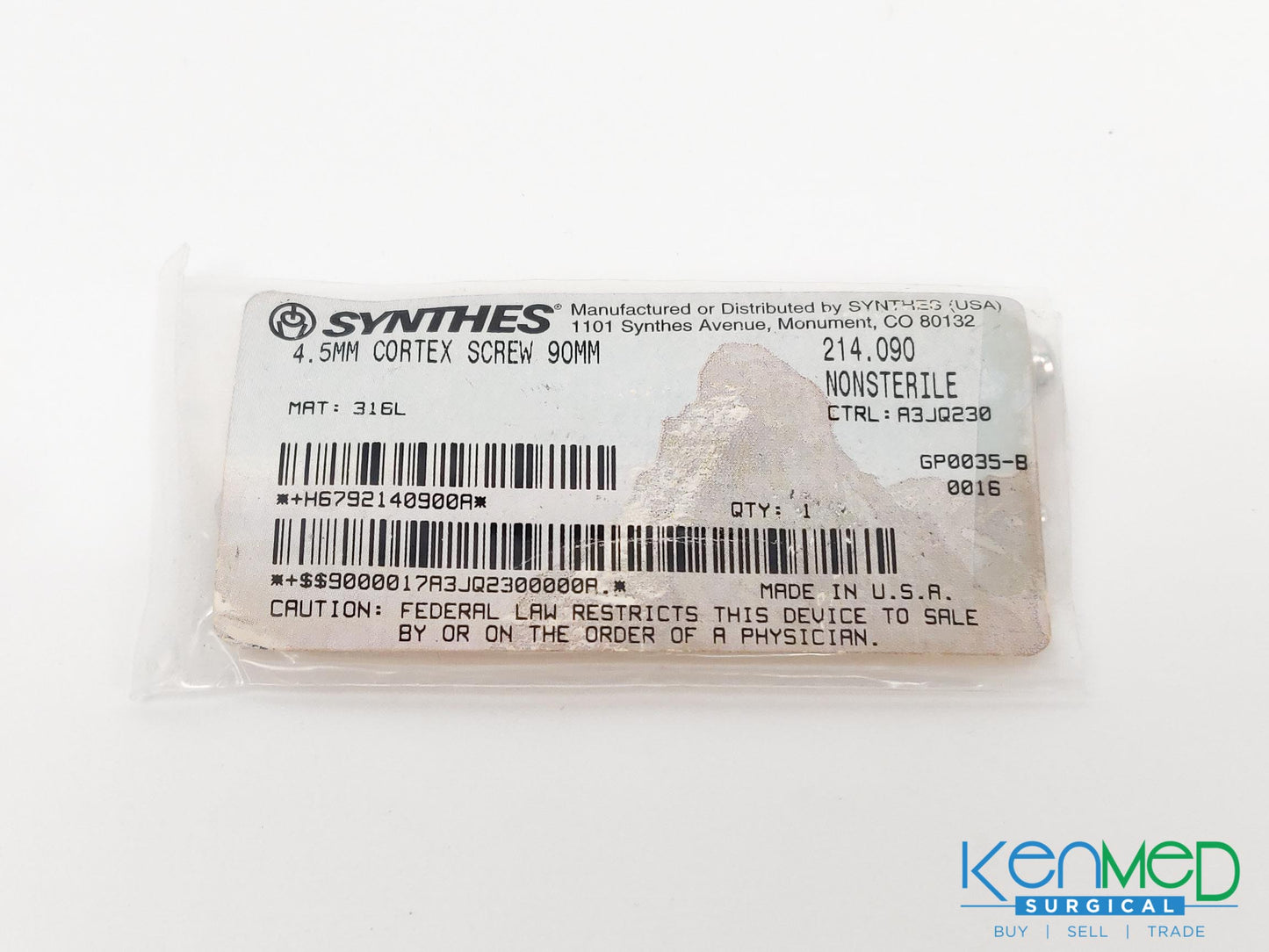 Synthes 214.090 4.5MM Cortex Screw 90MM (3-Pack)