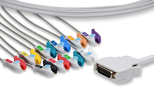 Mortara > Burdick Compatible Direct-Connect EKG Cable - 10 Leads Pinch/Grabber 11 ft