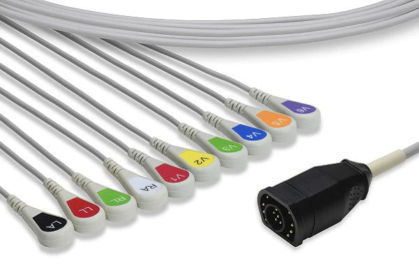 Zoll Compatible Direct-Connect EKG Cable - 10 Leads Snap 11 ft