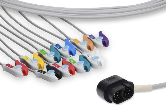 Zoll Compatible Direct-Connect EKG Cable - 10 Leads Pinch/Grabber 11 ft