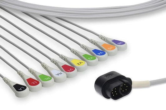 Zoll Compatible Direct-Connect EKG Cable - 10 Leads Snap 11 ft