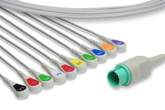 Spacelabs Compatible Direct-Connect EKG Cable - 10 Leads Snap 10 ft