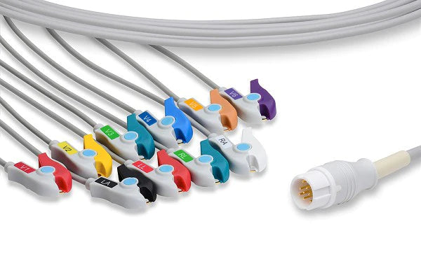 Philips Compatible Direct-Connect EKG Cable - 10 Leads Pinch/Grabber 10 ft