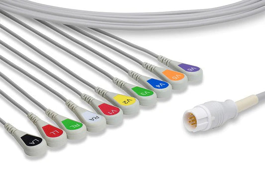 Philips Compatible Direct-Connect EKG Cable - 10 Leads Snap 10 ft