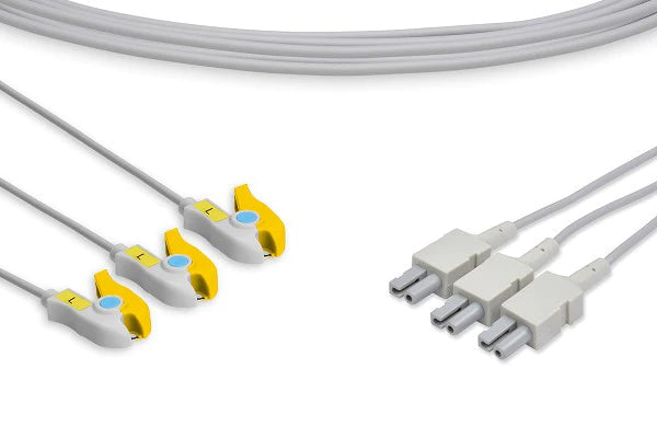 Philips Compatible ECG Leadwire - M1525A - 3 Leads Pinch/Grabber, 35", Yellow