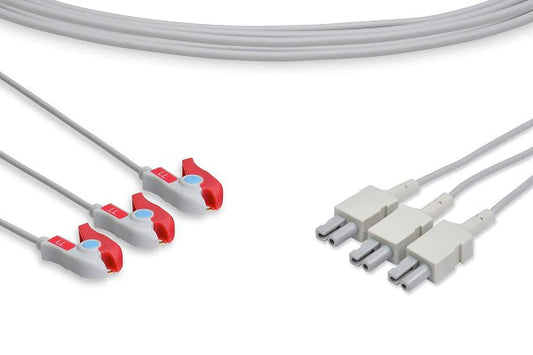 Philips Compatible ECG Leadwire - M1529A - 3 Leads Pinch/Grabber, 60", Red