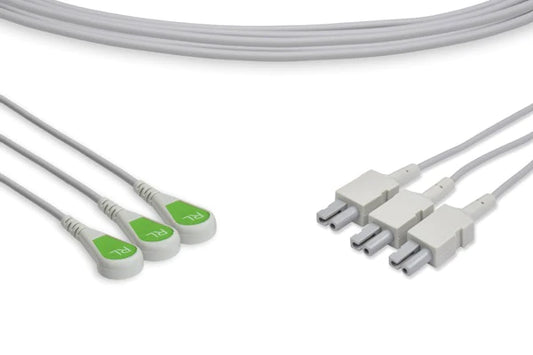 Philips Compatible ECG Leadwire - M1542A - 3 Leads Snap, 35", Green