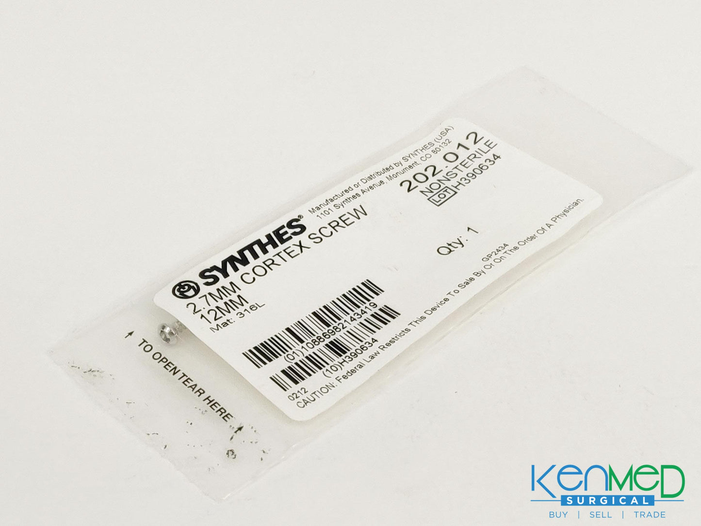 Synthes 202.012 2.7MM Cortex Screw 12MM